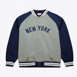 NY Yankees Vintage Logo Double Clutch Lightweight Gray Satin Jacket NY Yankees Vintage Logo Double Clutch Lightweight Gray Satin Jacket