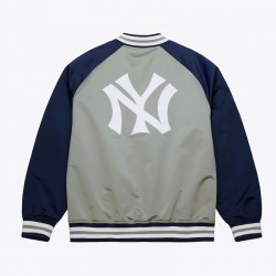 NY Yankees Vintage Logo Double Clutch Lightweight Gray Satin Jacket NY Yankees Vintage Logo Double Clutch Lightweight Gray Satin Jacket