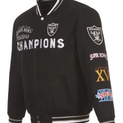 Oakland Raiders Black Contender Wool Bomber Jacket