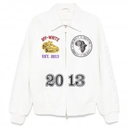 Off-White Rhino Real Leather White Varsity Jacket