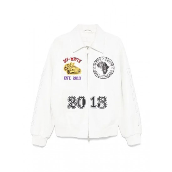 Off-White Rhino Real Leather White Varsity Jacket Off-White Rhino Real Leather White Varsity Jacket