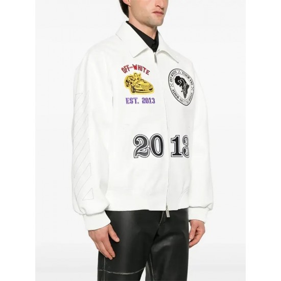 Off-White Rhino Real Leather White Varsity Jacket Off-White Rhino Real Leather White Varsity Jacket