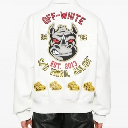 Off-White Rhino Real Leather White Varsity Jacket
