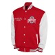Ohio State Buckeyes Fleece Scarlet and White Varsity Jacket Ohio State Buckeyes Fleece Scarlet and White Varsity Jacket