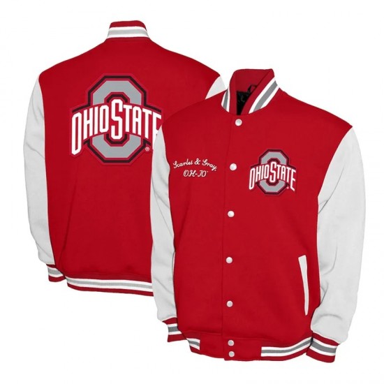 Ohio State Buckeyes Fleece Scarlet and White Varsity Jacket