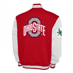 Ohio State Buckeyes Fleece Scarlet and White Varsity Jacket Ohio State Buckeyes Fleece Scarlet and White Varsity Jacket