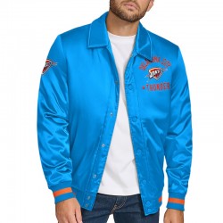 Oklahoma City Thunder Stitch Applique Blue Satin Jacket