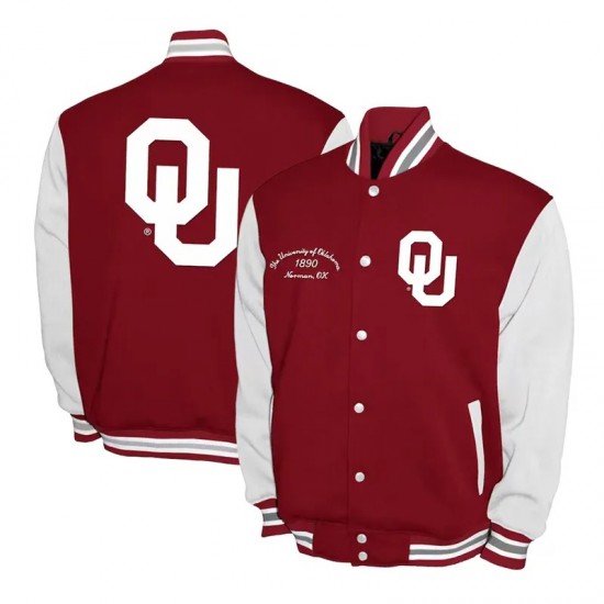 Oklahoma Sooners Fleece Crimson and White Varsity Jacket