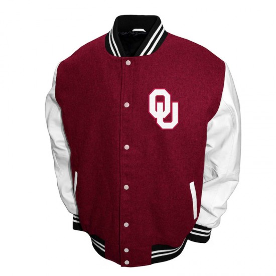 Oklahoma Sooners Graduate Crimson and White Varsity Jacket Oklahoma Sooners Graduate Crimson and White Varsity Jacket