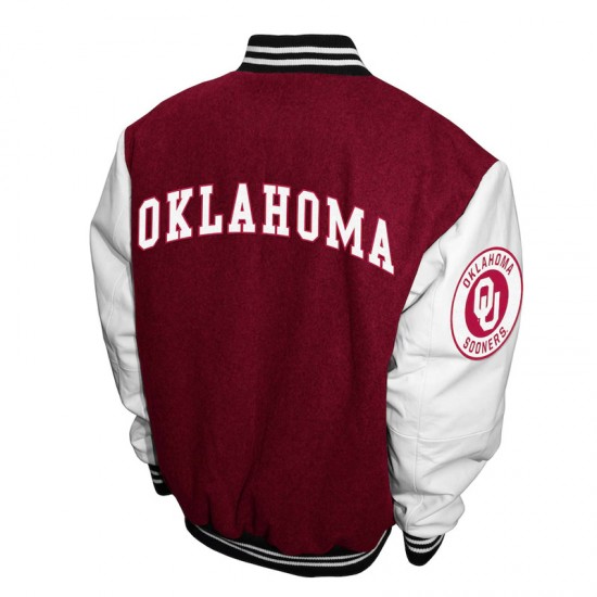 Oklahoma Sooners Graduate Crimson and White Varsity Jacket Oklahoma Sooners Graduate Crimson and White Varsity Jacket