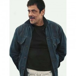 One Battle After Another Benicio Del Toro Blue Jacket