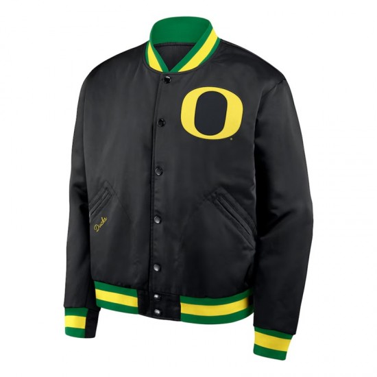 Oregon Ducks Legacy Bomber Black Full-Snap Satin Jacket Oregon Ducks Legacy Bomber Black Full-Snap Satin Jacket