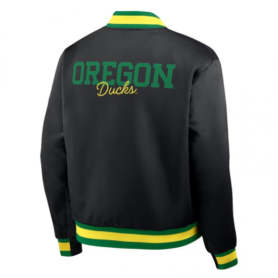 Oregon Ducks Legacy Bomber Black Full-Snap Satin Jacket Oregon Ducks Legacy Bomber Black Full-Snap Satin Jacket