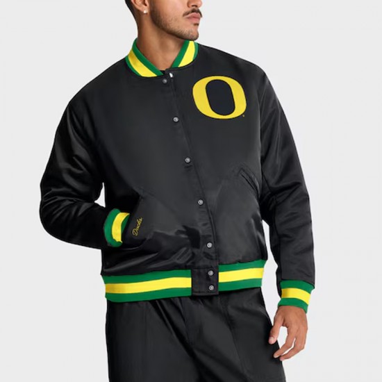 Oregon Ducks Legacy Bomber Black Full-Snap Satin Jacket Oregon Ducks Legacy Bomber Black Full-Snap Satin Jacket