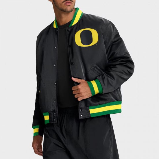 Oregon Ducks Legacy Bomber Black Full-Snap Satin Jacket Oregon Ducks Legacy Bomber Black Full-Snap Satin Jacket