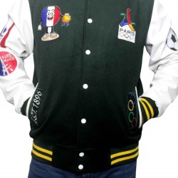 Paris 2024 France Olympics Green Wool White Leather Varsity Jacket