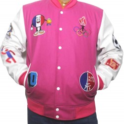 Paris 2024 France Olympics Pink Wool White Leather Varsity jacket Paris 2024 France Olympics Pink Wool White Leather Varsity jacket