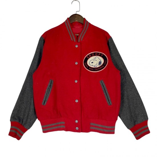 Peanuts Snoopy 90’s Red and Charcoal Varsity Wool Jacket Peanuts Snoopy 90’s Red and Charcoal Varsity Wool Jacket
