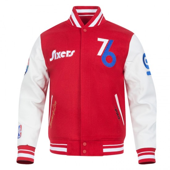 Philadelphia 76ers 2024/25 City Edition Chenille Red Varsity Jacket Philadelphia 76ers 2024/25 City Edition Chenille Red Varsity Jacket