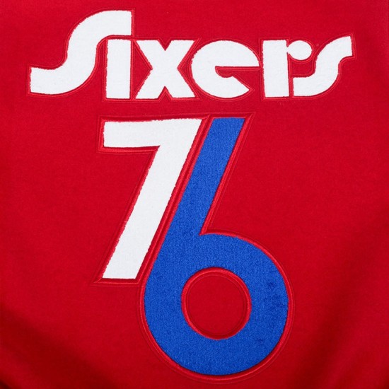 Philadelphia 76ers 2024/25 City Edition Chenille Red Varsity Jacket Philadelphia 76ers 2024/25 City Edition Chenille Red Varsity Jacket