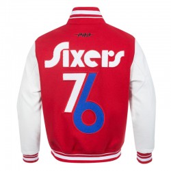 Philadelphia 76ers 2024/25 City Edition Chenille Red Varsity Jacket Philadelphia 76ers 2024/25 City Edition Chenille Red Varsity Jacket