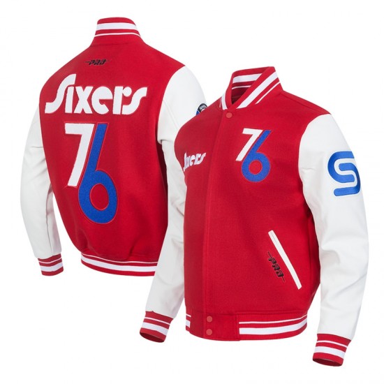 Philadelphia 76ers 2024/25 City Edition Chenille Red Varsity Jacket Philadelphia 76ers 2024/25 City Edition Chenille Red Varsity Jacket