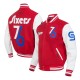 Philadelphia 76ers 2024/25 City Edition Chenille Red Varsity Jacket Philadelphia 76ers 2024/25 City Edition Chenille Red Varsity Jacket