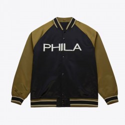 Philadelphia 76ers Black/Olive Satin Double Clutch Jacket
