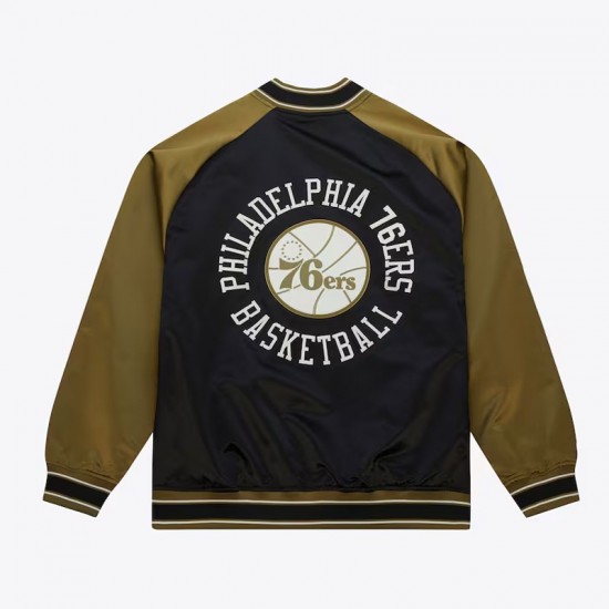 Philadelphia 76ers Black/Olive Satin Double Clutch Jacket Philadelphia 76ers Black/Olive Satin Double Clutch Jacket