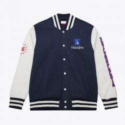 Philadelphia 76ers Navy and White Fleece Varsity Jacket