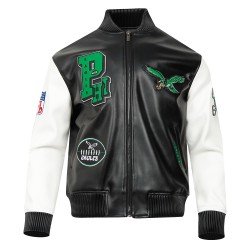 Philadelphia Eagles Best Of Men's Leather Varsity Jacket Black/White Philadelphia Eagles Best Of Men's Leather Varsity Jacket Black/White