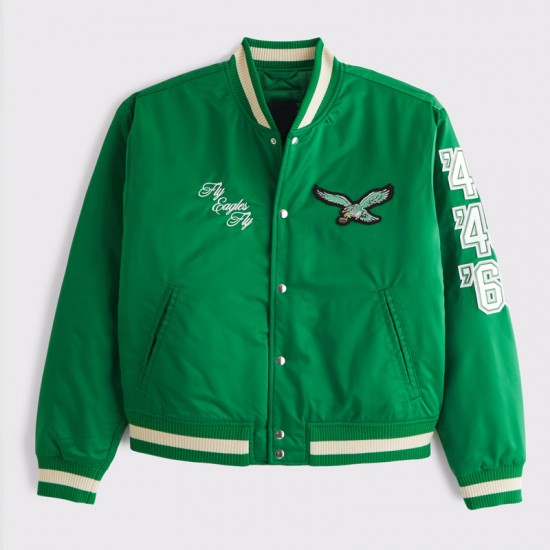 Philadelphia Eagles Green Varsity Bomber Satin Jacket Philadelphia Eagles Green Varsity Bomber Satin Jacket