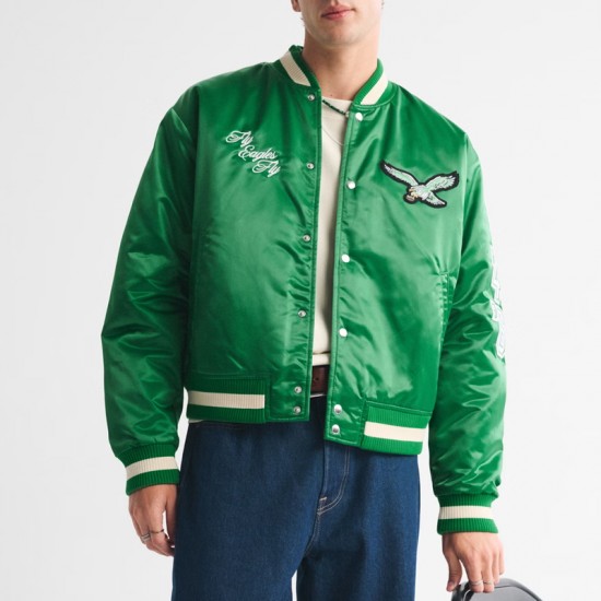 Philadelphia Eagles Green Varsity Bomber Satin Jacket Philadelphia Eagles Green Varsity Bomber Satin Jacket