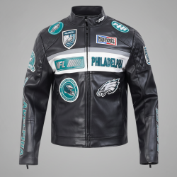 Philadelphia Eagles Men’s Moto Jacket Back/White Philadelphia Eagles Men’s Moto Jacket Back/White