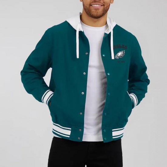 Philadelphia Eagles Midnight Green Cotton Hooded Jacket Philadelphia Eagles Midnight Green Cotton Hooded Jacket