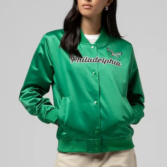 Philadelphia Eagles Throwback Graphics Kelly Green Satin Jacket