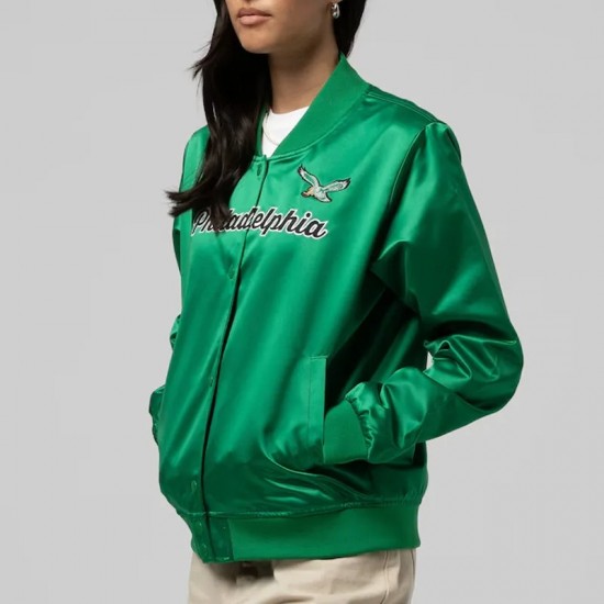 Philadelphia Eagles Throwback Graphics Kelly Green Satin Jacket