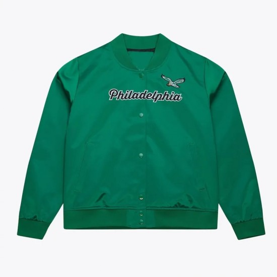 Philadelphia Eagles Throwback Graphics Kelly Green Satin Jacket