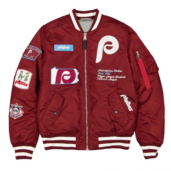 Philadelphia Phillies Bomber Full-Zip Maroon Satin Jacket