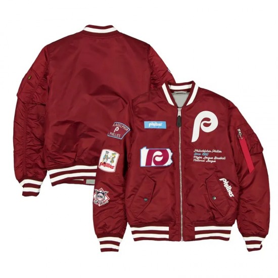 Philadelphia Phillies Bomber Full-Zip Maroon Satin Jacket
