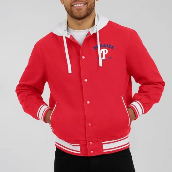 Philadelphia Phillies Red Cotton Hooded Jacket Philadelphia Phillies Red Cotton Hooded Jacket