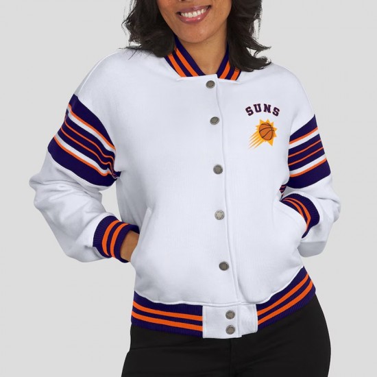 Phoenix Suns Snap Front White Fleece Jacket