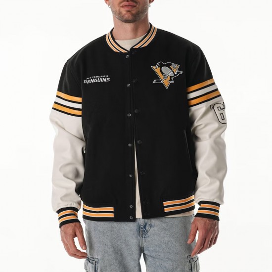 Pittsburgh Penguins Drop Shoulder Varsity Wool/Leather Jacket Pittsburgh Penguins Drop Shoulder Varsity Wool/Leather Jacket