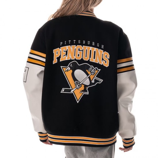 Pittsburgh Penguins Drop Shoulder Varsity Wool/Leather Jacket