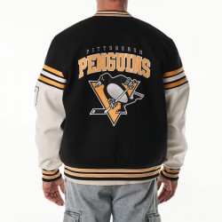 Pittsburgh Penguins Drop Shoulder Varsity Wool/Leather Jacket