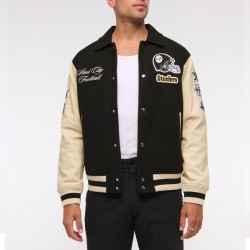 Pittsburgh Steelers Black and Eggshell Varsity Bomber Jacket
