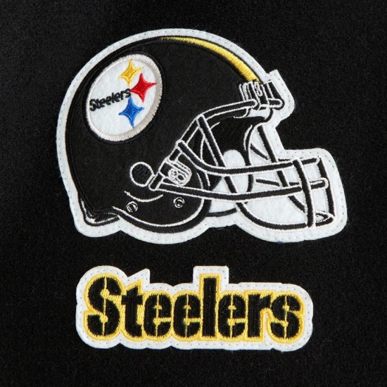 Pittsburgh Steelers Black and Eggshell Varsity Bomber Jacket