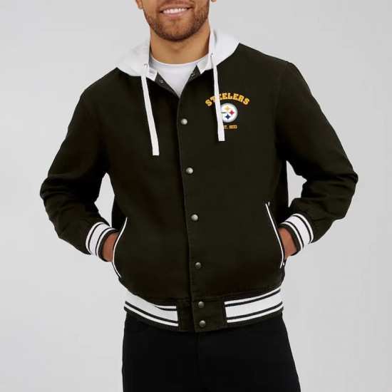 Pittsburgh Steelers Black Cotton Hooded Jacket Pittsburgh Steelers Black Cotton Hooded Jacket