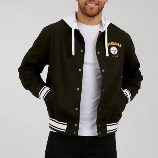 Pittsburgh Steelers Black Cotton Hooded Jacket Pittsburgh Steelers Black Cotton Hooded Jacket