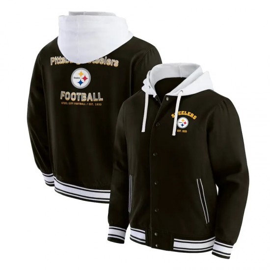 Pittsburgh Steelers Black Cotton Hooded Jacket Pittsburgh Steelers Black Cotton Hooded Jacket